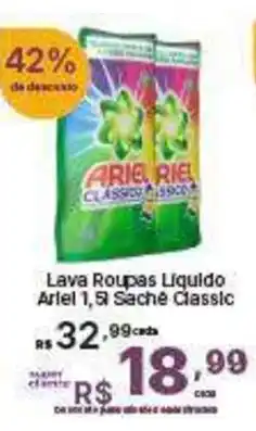 Super Lagoa Lava Roupas Líquido Ariel 1,5 Sachê Classic oferta