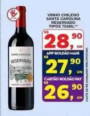 Roldão Santa carolina - vinho chileno reservado oferta