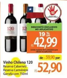 Atacadão Vinho chileno 120 reserva cabernet/ reserva carmenere oferta
