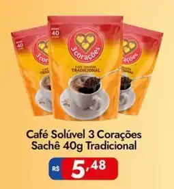 Supermercados Rondon Café Solúvel 3 Corações Sachê 40g Tradicional oferta
