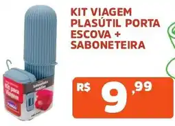 Supermercados Pague Menos kit viagem plasútil porta escova + saboneteira oferta