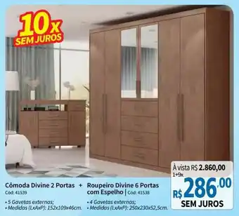 Deltasul Comoda Divine 2 Portas + Roupeiro Divine 6 Portas com Espelho oferta