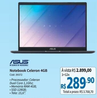 Deltasul Asus Notebook Celeron 4GB oferta
