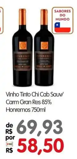 Zona Sul Vinho Tinto Chi Cab Sauv/ Carm Gran Res 85% Honremos oferta