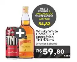 Novo Atacarejo Whisky White Horse 1l + 1 Energético TNT 473 ml oferta