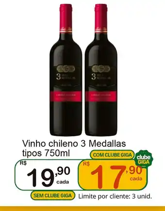 Giga Atacado Vinho chileno 3 medallas tipos oferta