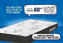 Lojas Cem Colchão 0,88m mola pocket in vitta bamboo oferta