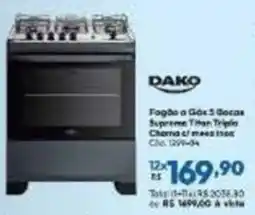 Lojas Becker Fogão a Gás 5 Bocas Supreme Titan Triplo Chama c/ mesa inox oferta