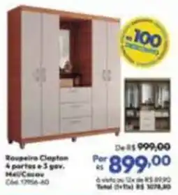 Lojas Becker Roupeira Clapton 4 portas e 3 gav. oferta