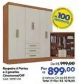 Lojas Becker Roupeiro 6 Portas e 3 gavetas Cinamomo/Off oferta