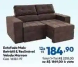 Lojas Becker Estofado Malu Retrátil & Reclinável Veludo Marrom oferta