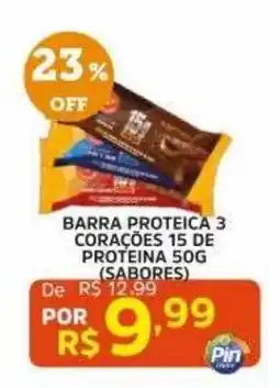 Pinheiro Supermercado barra proteica 3 corações 15 de proteína 50g (sabores) oferta
