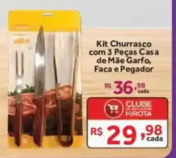 Hirota Food Supermercado Kit Churrasco com 3 Peças Casa de Mãe Garfo, Faca e Pegador oferta