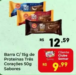 Semar Supermercado Barra C/15g de Proteínas Três Corações 50g Sabores oferta