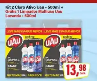 Rede Supermarket Kit 2 Cloro Ativo Uau - 500ml + Grátis 1 Limpador Multiuso Uau Lavanda - 500ml oferta