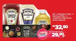 Supermercados Savegnago Kit 1 maionese 215g + 1 ketchup 397g + 1 mostarda 255g Heinz oferta
