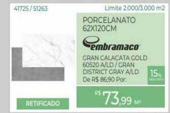 ABC da Construção Porcelanato 62x120cm Embramaco oferta