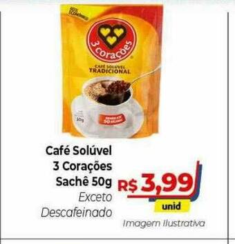 Hiper Moreira Café Solúvel 3 Corações Sachê oferta