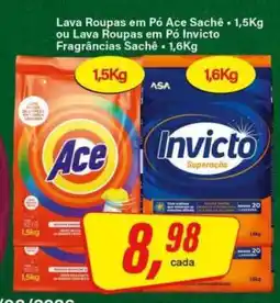Rede Supermarket Lava Roupas em Pó Ace Sachê ou Lava Roupas em Pó Invicto Fragrâncias Sachê oferta