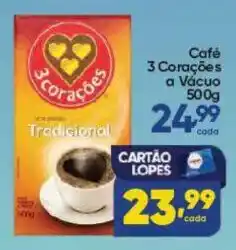 Lopes Supermercados Café 3 Corações a Vácuo oferta
