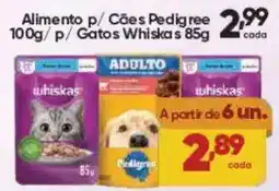 Lopes Supermercados Alimento p/ Cães Pedigree 100g/ p/ Gatos Whiskas 85g oferta