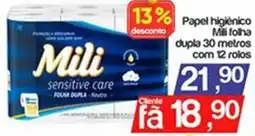 Supermercados Gricki Papel higiênico Mili folha dupla 30 metros oferta