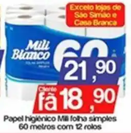 Supermercados Gricki Papel higienico mili folha simples oferta