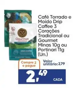 Imec Supermercados Café Tornado e Moido Drip Coffee 3 Corações Tradicional ou Gourmet Minas 10g ou Portinari 11g oferta