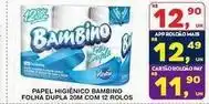 Roldão Bambino - papel higiênico folha dupla 20m com 12 rolos oferta