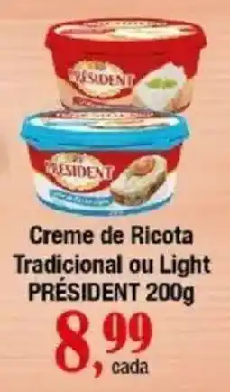 Supermercados Unidos Creme de Ricota Tradicional ou Light PRÉSIDENT oferta