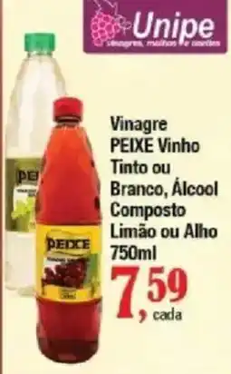 Supermercados Unidos Vinagre peixe vinho tinto ou branco, álcool composto limão ou alho oferta