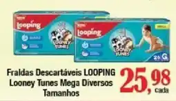 Supermercados Unidos Fraldas descartáveis looping looney tunes mega diversos tamanhos oferta