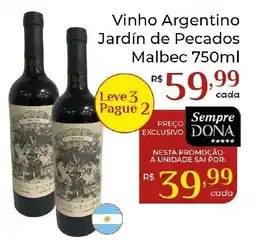Dona de Casa Vinho Argentino Jardín de Pecados Malbec oferta