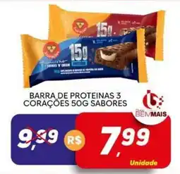 Supermercado Bem Barato Barra de proteínas 3 corações 50g sabores oferta