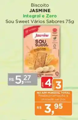 Supermercados Mundial Biscoito jasmine integral e zero sou sweet vários sabores oferta