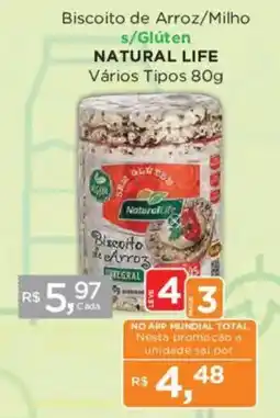 Supermercados Mundial Biscoito de Arroz/Milho s/Glúten Natural Life Vários Tipos oferta