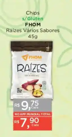 Supermercados Mundial Chips s/glúten fhom raízes vários sabores oferta