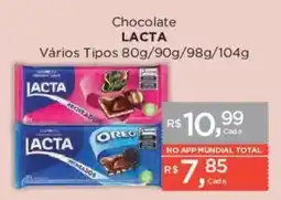 Supermercados Mundial Chocolate lacta vários tipos oferta