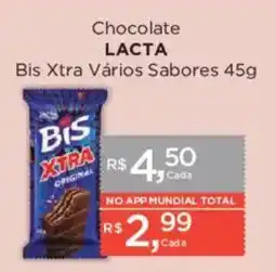 Supermercados Mundial Chocolate lacta bis xtra vários sabores oferta