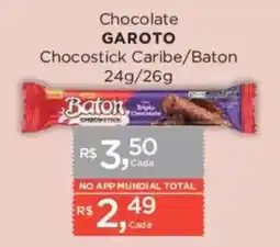 Supermercados Mundial Chocolate garoto chocostick caribe/baton oferta