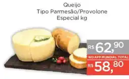 Supermercados Mundial Queijo Tipo Parmesão/Provolone Especial kg oferta