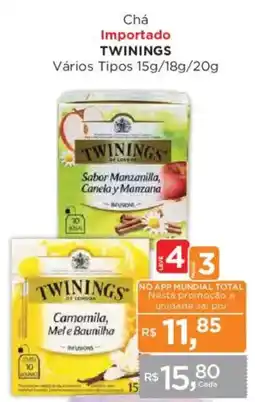 Supermercados Mundial Chá importado twinings vários tipos oferta
