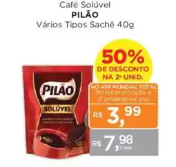 Supermercados Mundial Café solúvel pilão vários tipos sachê oferta