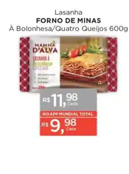 Supermercados Mundial Lasanha forno de minas à bolonhesa/quatro queijos oferta