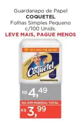 Supermercados Mundial Guardanapo de Papel Coquetel Folhas Simples Pequeno oferta