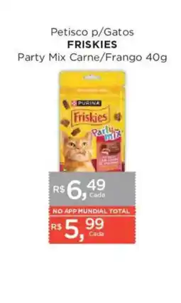 Supermercados Mundial Petisco p/gatos friskies party mix carne/frango oferta