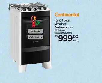 Fogão 4 Bocas Mesa Inox Continental