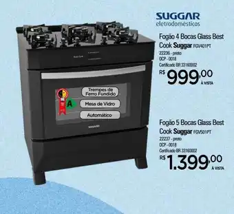 Fogão 4 Bocas Glass Best Cook Suggar Fogão 5 Bocas Glass Best Cook Suggar
