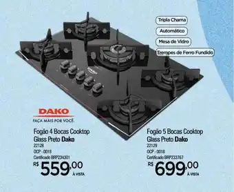 Zenir Fogão 4 Bocas Cooktop Glass Preto Dako Fogão 5 Bocas Cooktop Glass Preto Dako oferta