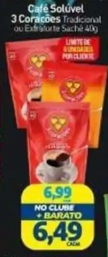 Rede Bom Lugar Café Solúvel 3 Corações Tradicional ou Extratora Sache oferta